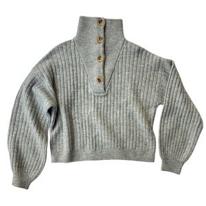Amenah Ribbed Funnel Neck Sweater with Buttons Crop Acrylic Blend Size 3 Large